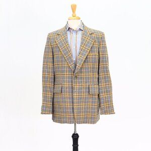 Vintage 1970s 44R Gray Check 2-Button Sport Coat Blazer Jacket T029